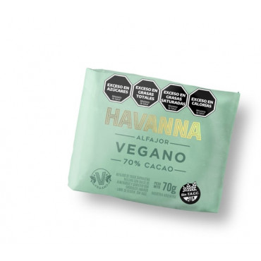 Alfajor Havanna vegano 70% cacao SIN TACC 70 G X9