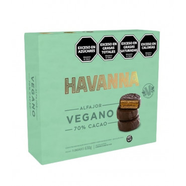 Alfajor Havanna vegano 70% cacao SIN TACC 70 G X9