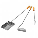 Kit Parrillero x3 Inox. Mango de Madera 